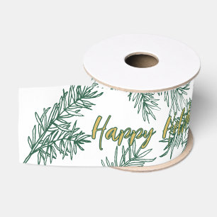Green White Modern Elegant Botanical Christmas Grosgrain Ribbon
