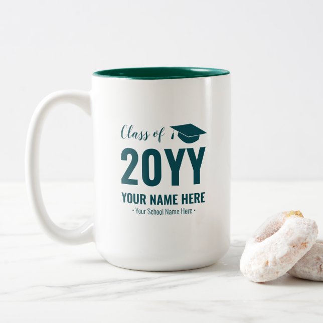Green & White | Modern Graduation Gift Custom Mug (With Donut)