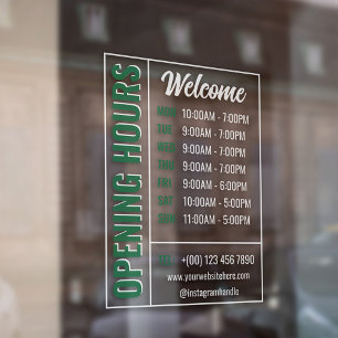 Green White Modern Opening Hours Contact Welcome