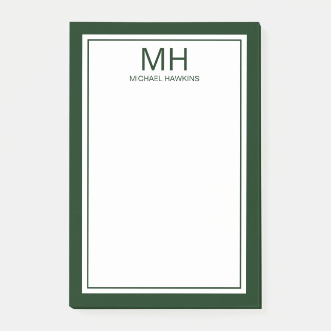 Green White Monogrammed Men's Post-it Notes (Front)