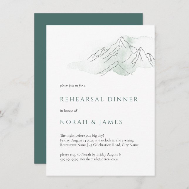 Green & White Mountain Wedding Rehearsal Dinner  Invitation (Front/Back)