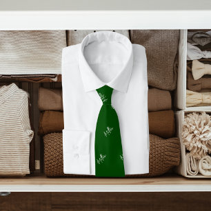 Green white name pattern modern script tie