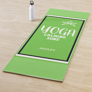 Green White Name Yoga Mat