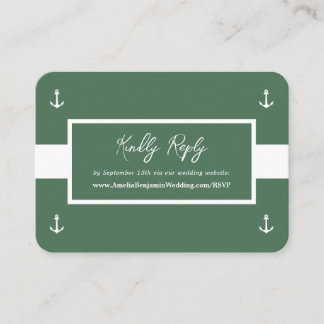 Green White Nautical Pattern Website Wedding RSVP Enclosure Card