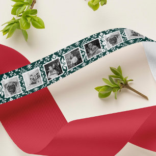 Green & White Nordic Sweater Pattern Photo Satin Ribbon