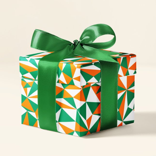 Green White Orange Irish Flag Colours Geometric Fu Wrapping Paper (Creator Uploaded)