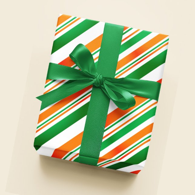Green White Orange Irish Flag Colours Modern Trend Wrapping Paper (Creator Uploaded)