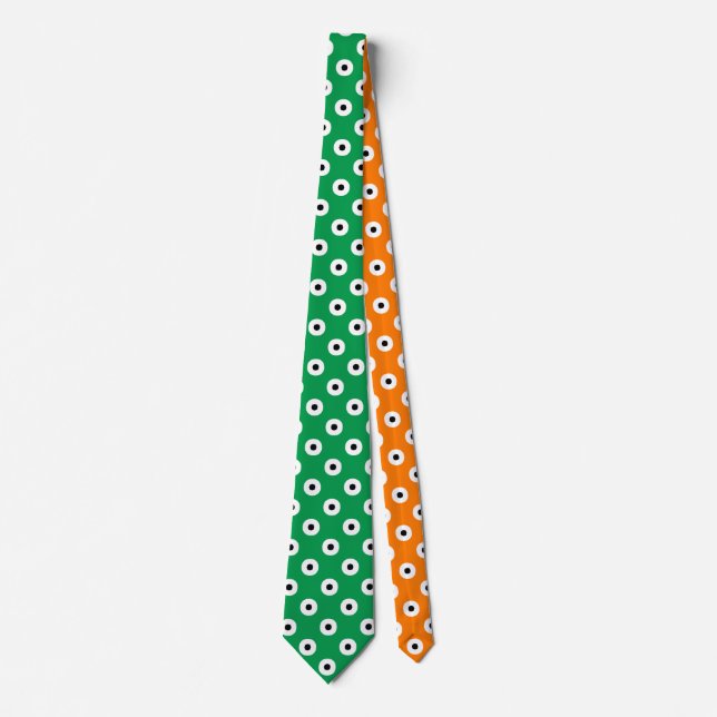 Green White Orange Polka Dot Pattern Tie (Front)