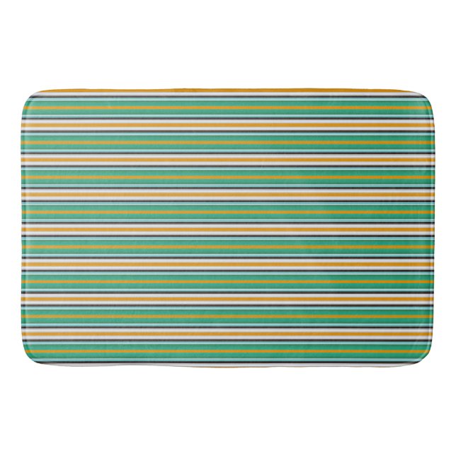 Green White Orange Striped Pattern Bath Mat (Front)