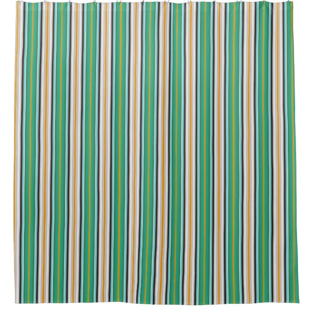 Green White Orange Striped Pattern Shower Curtain (Front)