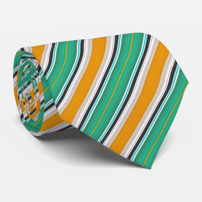 Green White Orange Striped Pattern Tie (Rolled)
