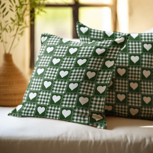 Green White Patchwork Hearts Pattern Cushion