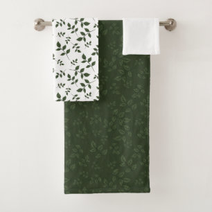 Green white pattern leaves bath towel set