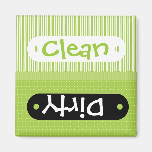 Green White Patterns Clean Dirty Dishwasher Magnet (Front)