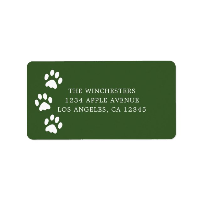 Green & White Paw Prints Address Label (Front)