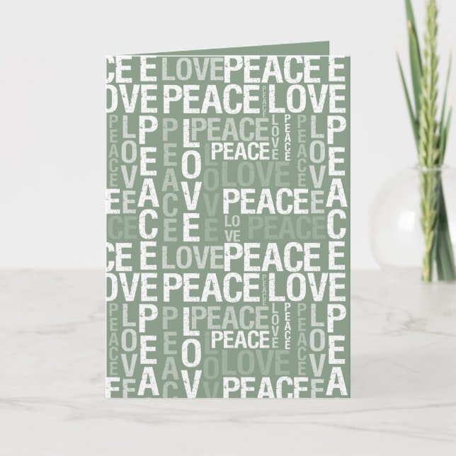 Green White Peace Love Christmas Card (Front)