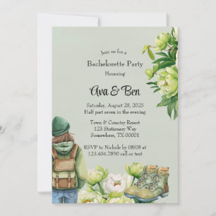Green White Peony Elegant Bachelorette Party Invitation