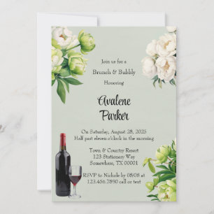 Green White Peony Elegant Brunch & Bubbly Invitation