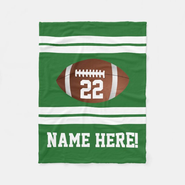 Green White Personalised Name Team Colours Footbal Fleece Blanket (Front)