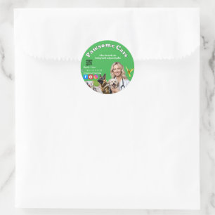 Green White Pet Store Sign Dogs, Cats, Birds Vet Classic Round Sticker