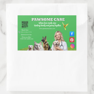 Green White Pet Store Sign Dogs, Cats, Birds Vet Rectangular Sticker