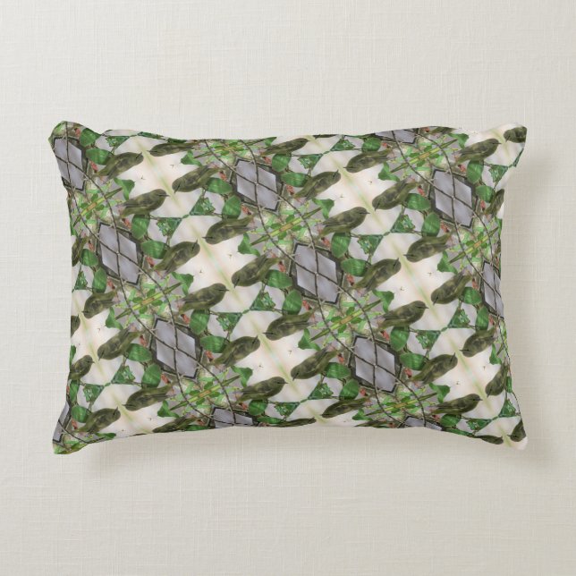 Green / White Pillow with a Backyard Bird Pic (Front)