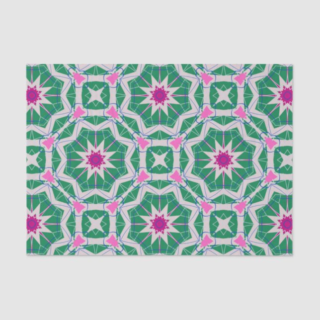 Green White & Pink Moroccan Geometric Pattern Tissue Paper (Front)