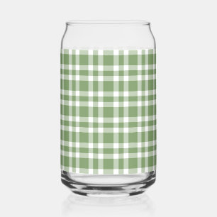 Green White Plaid Pattern Can Glass