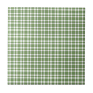 Green White Plaid Pattern Ceramic Tile