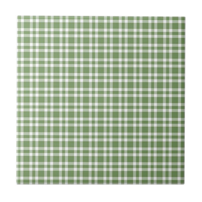 Green White Plaid Pattern Ceramic Tile (Front)