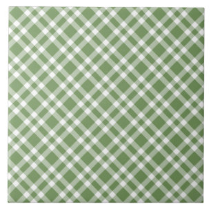 Green White Plaid Pattern Ceramic Tile
