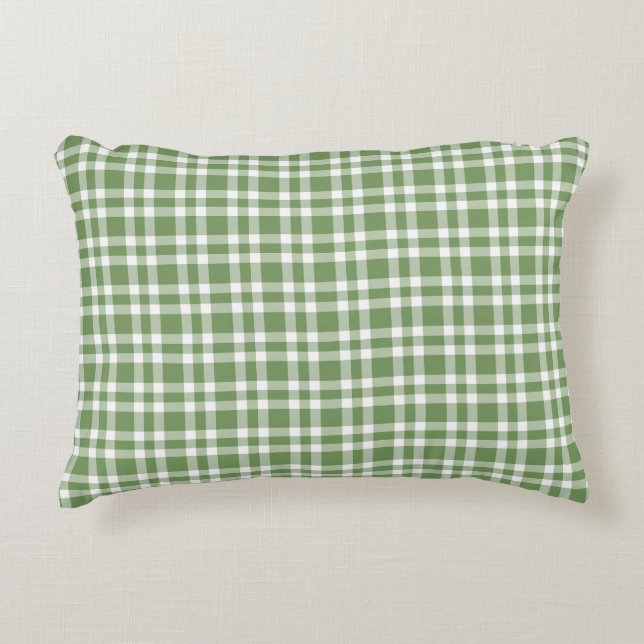Green White Plaid Pattern Decorative Cushion (Front)