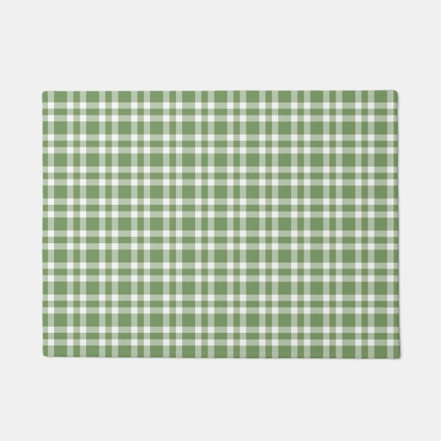 Green White Plaid Pattern Doormat (Front)