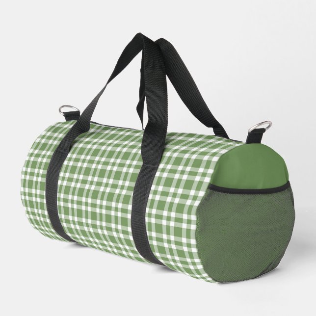 Green White Plaid Pattern Duffle Bag (Right Corner)