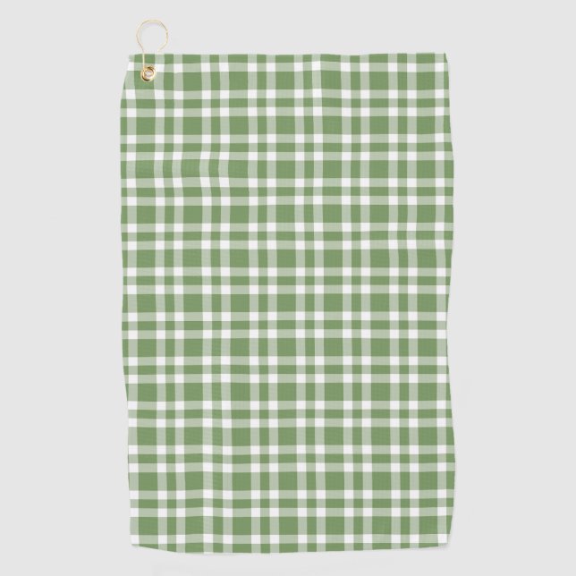 Green White Plaid Pattern Golf Towel (Front)