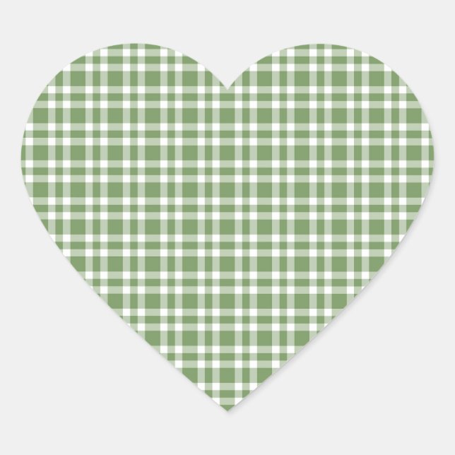 Green White Plaid Pattern Heart Sticker (Front)