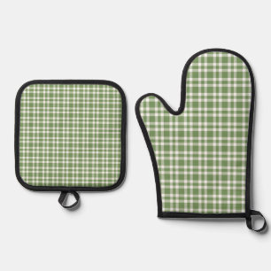 Green White Plaid Pattern Oven Mitt & Pot Holder Set