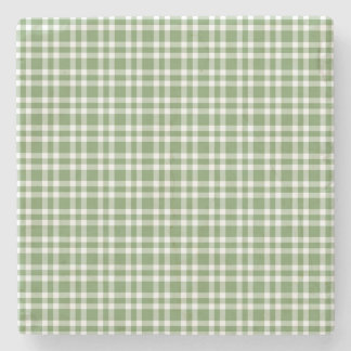 Green White Plaid Pattern Stone Coaster