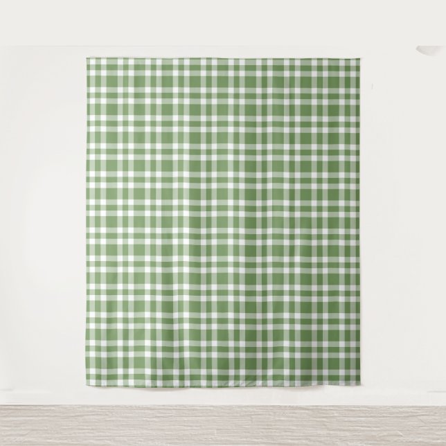 Green White Plaid Pattern Tapestry (Front)