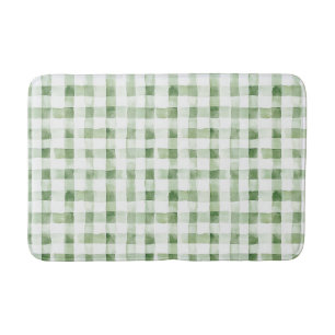 Green White Plaid Stripes Bath Mat