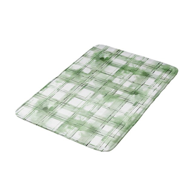 Green White Plaid Stripes   Bath Mat (Angled)