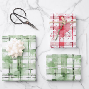 Green White Plaid Stripes Birthday Wrapping Paper Sheet