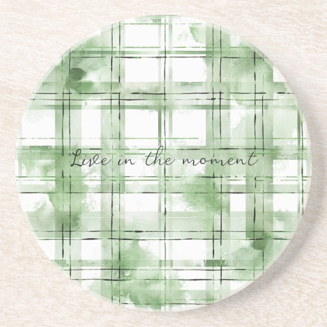 Green White Plaid Stripes Coaster (Front)