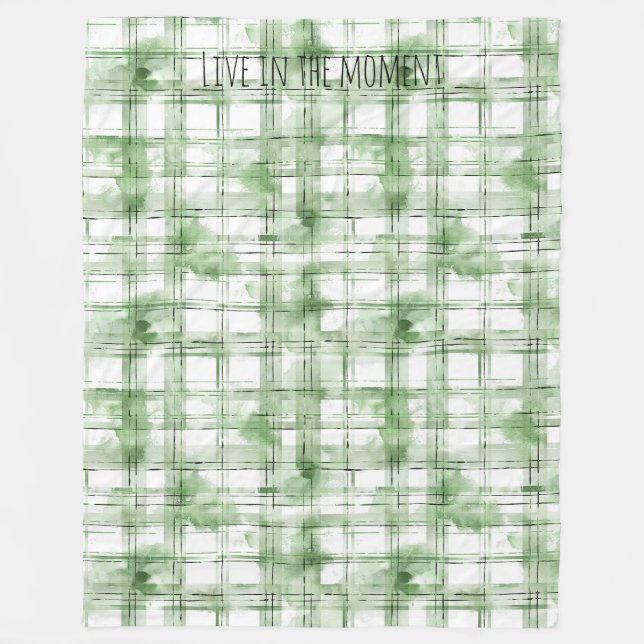 Green White Plaid Stripes Fleece Blanket (Front)
