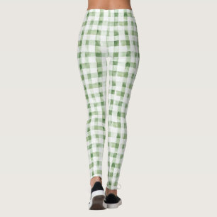 Green White Plaid Stripes Leggings