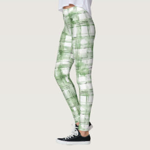 Green White Plaid Stripes Leggings