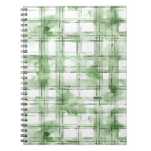 Green White Plaid Stripes Notebook