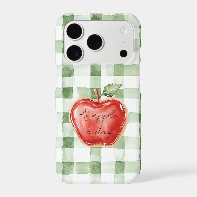 Green White Plaid Stripes Red Apple A Day (Back)