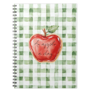 Green White Plaid Stripes Red Apple A Day Notebook