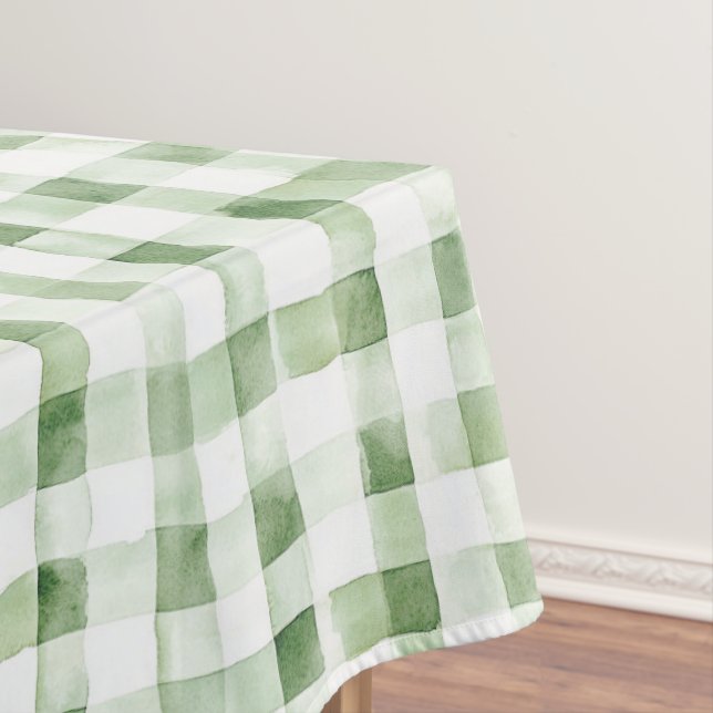 Green White Plaid Stripes Tablecloth (In Situ)